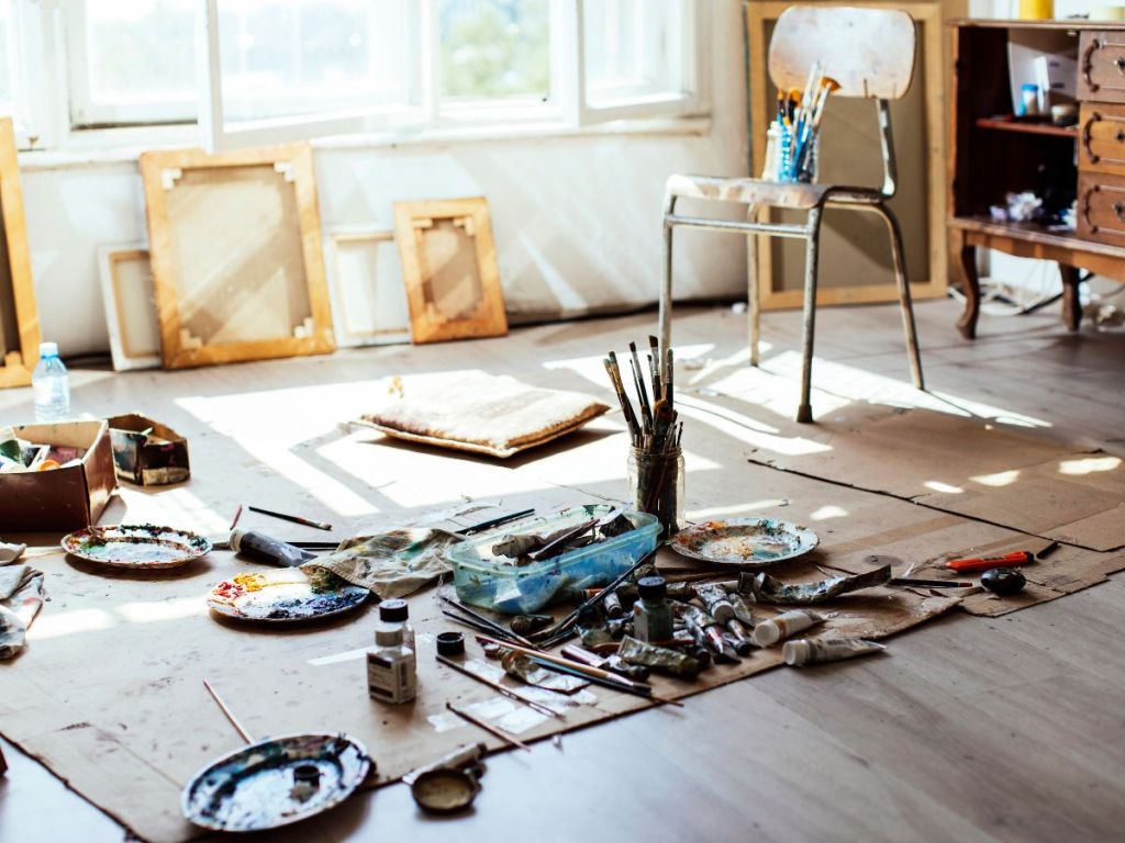 art materials onm the floor