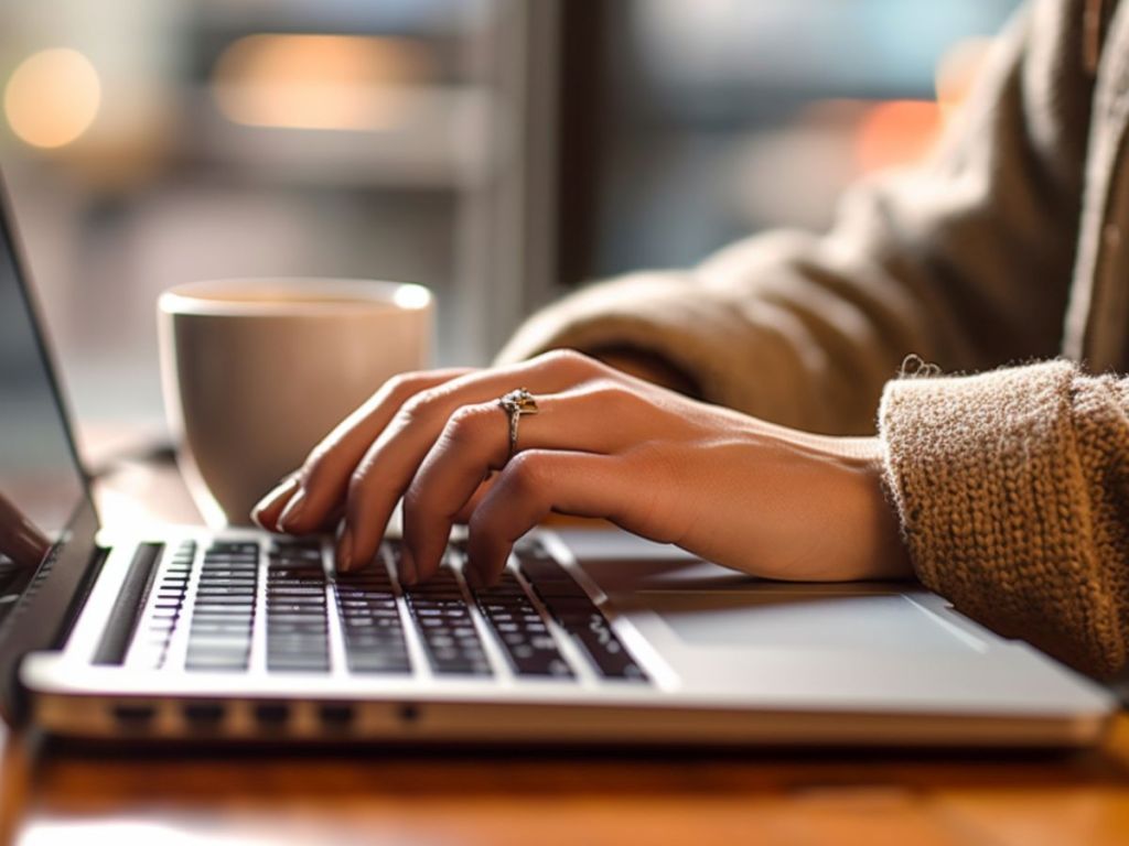 close-up of hand on a laptop