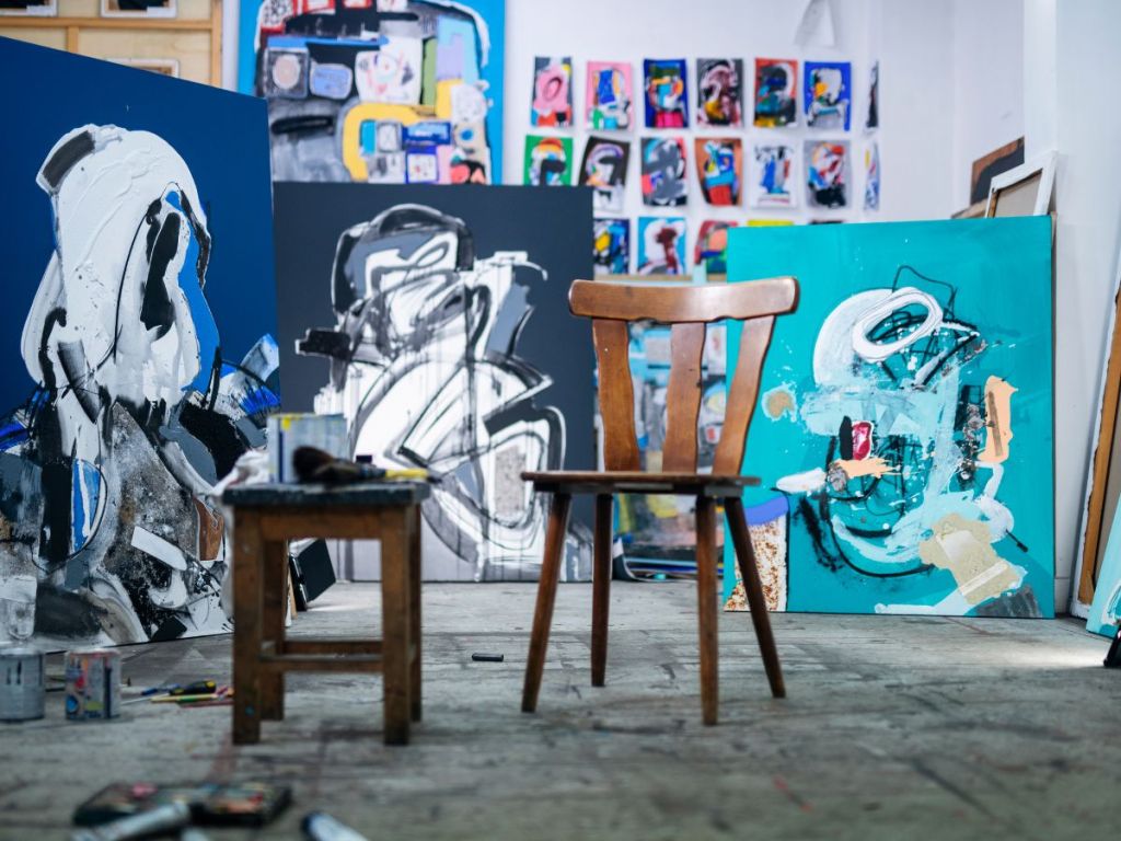 canvas paintings in a studio