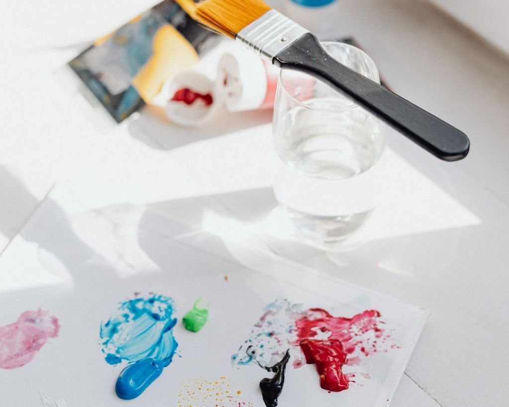 acrylic paint on a palette